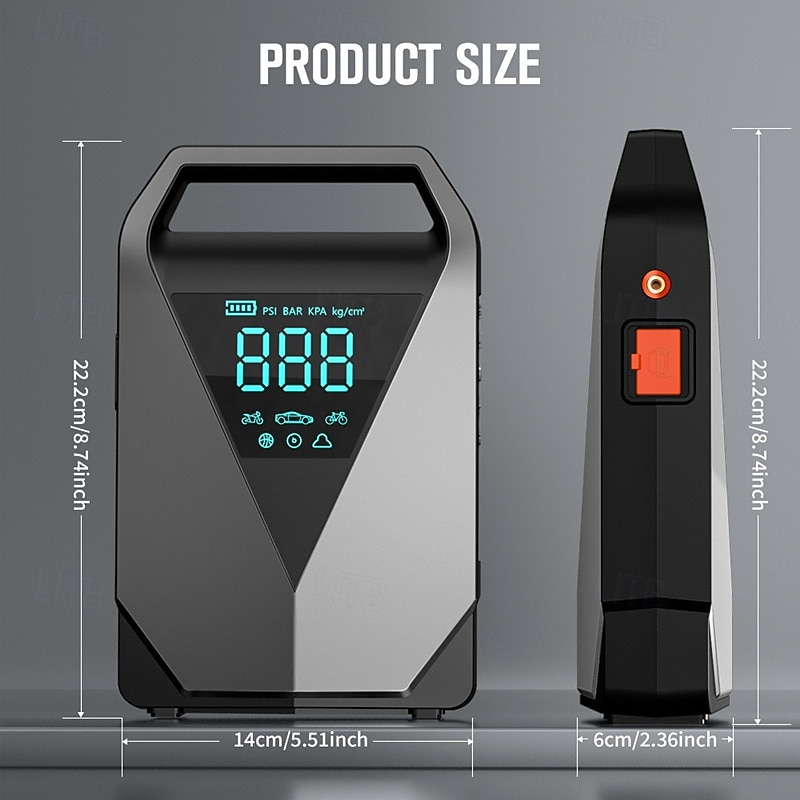 2026年 車用ジャンプスターター、オールインワン型インフレータブルポンプ、8000mAhポータブル充電器、自動始動装置、緊急用車バッテリースターター  コレクション – $134.99 –P11