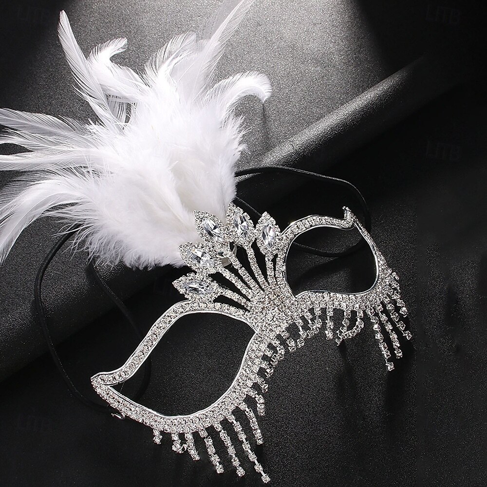 Gatsby-Maskenballmaske für Damen mit Federn und Strasssteinen – elegantes Kostümzubehör für Halloween-Partys, Cocktail-Events und Bälle im Stil der 1920er Jahre 2026 - $18.99 –P3