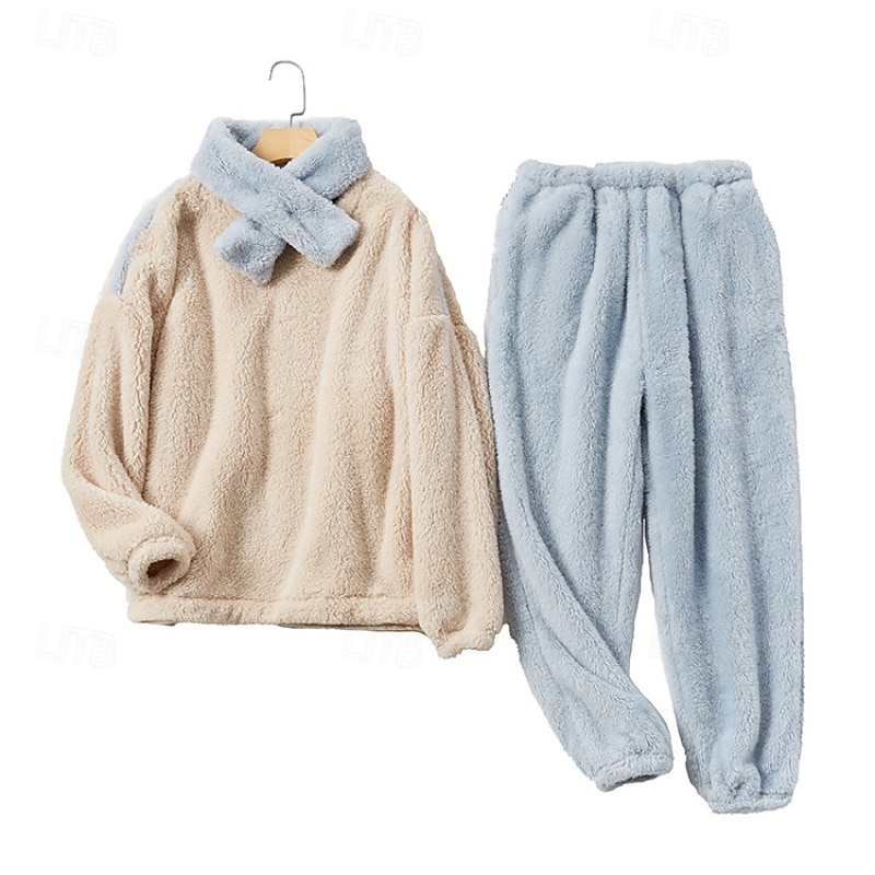 Dam Pyjamas Vardagsklädsel Ledigt Lappverk Ren färg Lappverk Semester Hem Säng Långärmad Rund hals Blå Beige Höst Vinter Skräddarsydd passform 2025 - $41.99 –P7