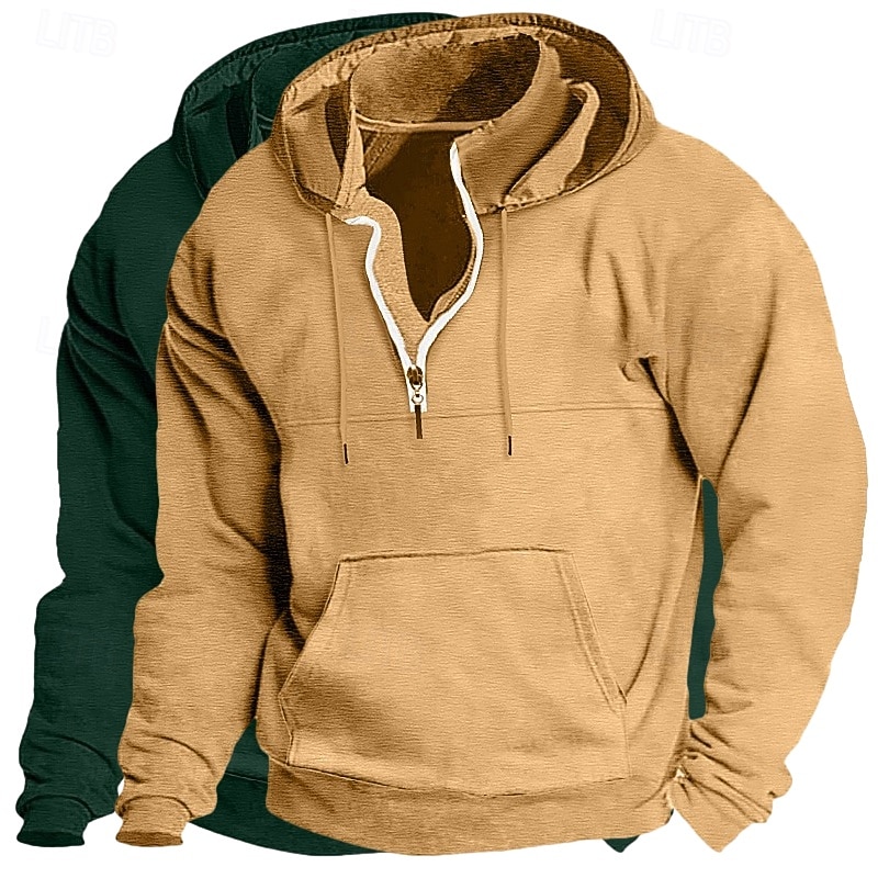 Men's Hoodie Quarter Zip Hoodie Tactical Hoodie Black+Light Gray Khaki+Black Light Gray+Blue Navy Blue+Black Dark Gray+Light Gray Hooded Plain Zipper Sports & Outdoor Casual Daily Streetwear Cool 2026 - $39.99 –P3