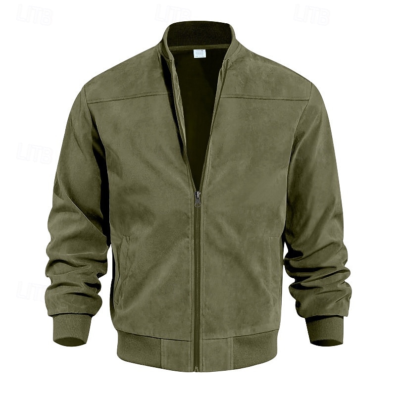 Herren Imitat-Lederjacke Freizeitjacke Urlaub Täglich Warm Tasche Herbst Winter Einfach Mode Klassisch Stehkragen Regulär Schwarz Marineblau Meeresblau Braun Armeegrün Jacken 2025 - $27.99 –P6