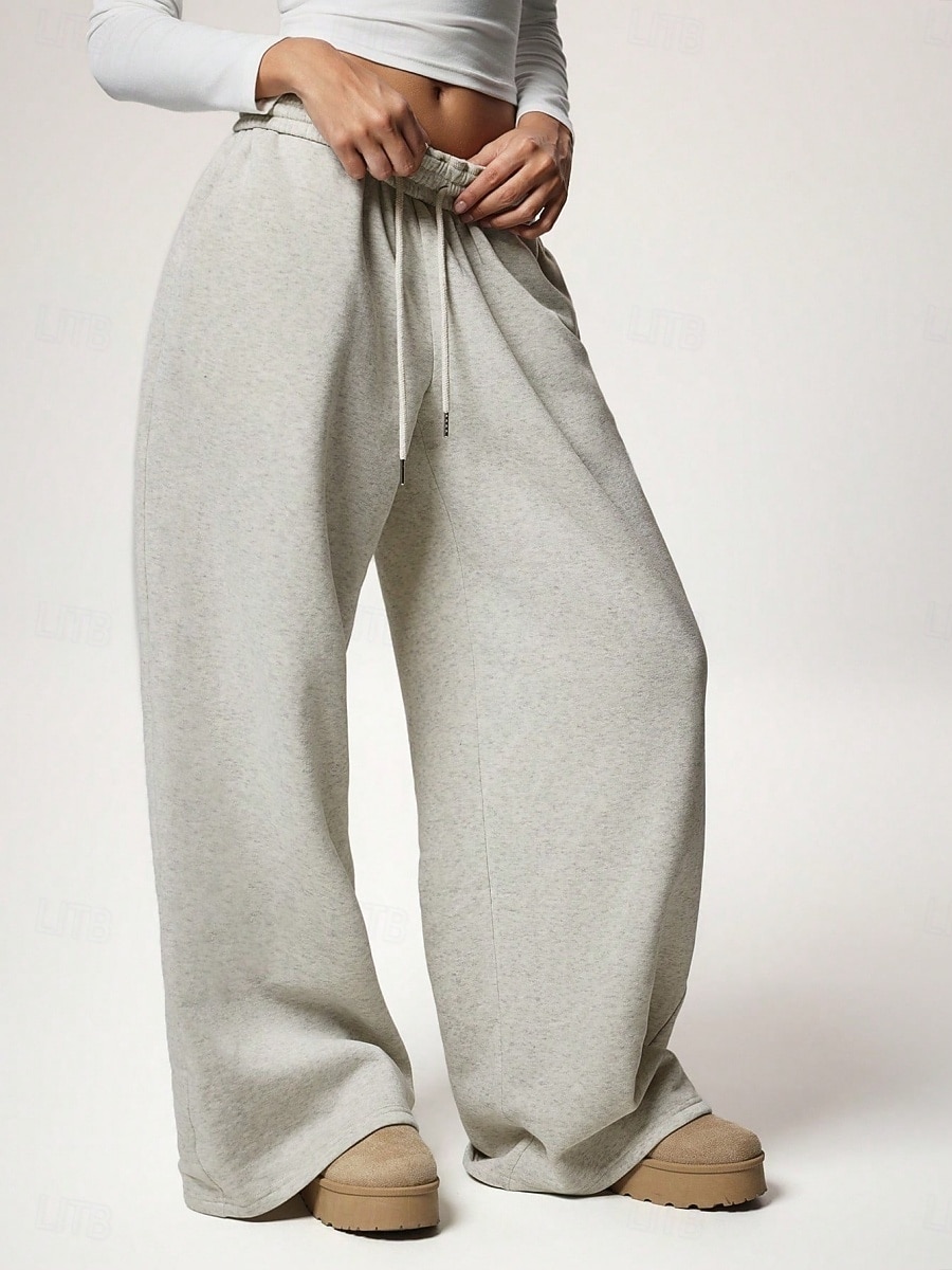 Femmes Joggings Jambe large Chinos Mode Streetwear Occasionnel Longueur complète Taille haute Uni Ceinture Élastique Confortable Doux Élastique Extérieur Rue Gris clair Noir Blanche Rouge Ét de 2026 ? $29.99 –P1
