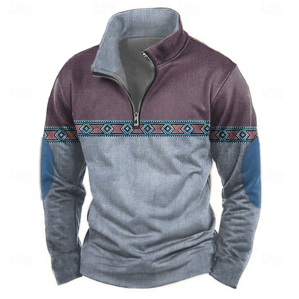 Herren Stammes Pullover Ethnisch Vintage-Retro Langarm Hoher Ausschnitt Outdoor Sport im Freien Blau Grün Khaki Reißverschluss Viertel Postleitzahl Herbst Winter Designer S M L XL XXL 3XL 2026 - $30.99 –P3