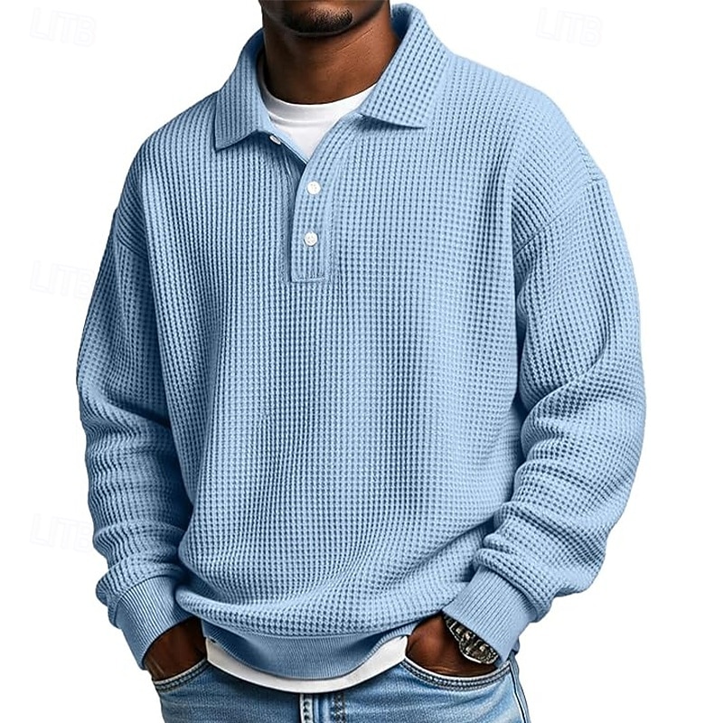 Herre Vaffel poloskjorter Golf skjorte Sport & Utendørs Avslappet Knaphul Langermet Gatemote Kul عادي Klassisk Stil Med Tekstur Høst Vår & Vinter Normal Aprikos Hvit Lysegrønn Militærgrønn Rød Navyblå 2025 - $23.99 –P3