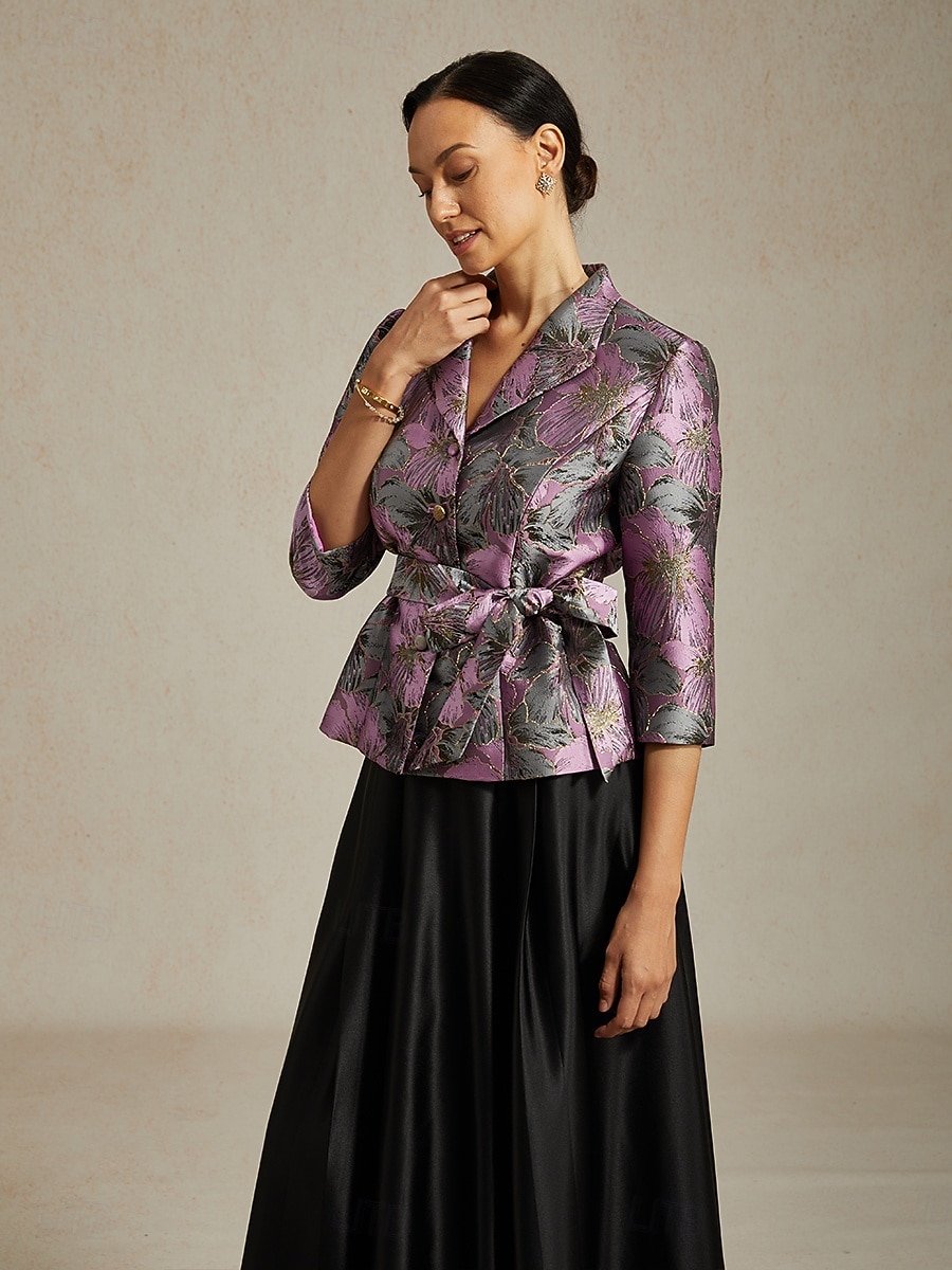 Жен. Нарядные Топы Цветочный принт Элегантный стиль Дамы Стиль Рукав 3/4 Рубашечный воротник Обычные топы Офис Для вечеринок Свадебный гость Лиловый Весна Осень Зима 2026 - $119.99 –P4