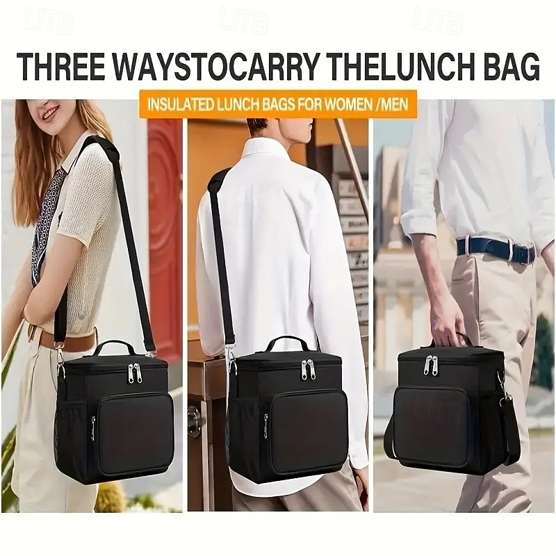 Bolsa térmica para almuerzo con correa ajustable: tela Oxford duradera, reutilizable y reutilizable para la oficina, la escuela y picnic. &Lonchera térmica negra resistente al desgarro para la playa, 2025 - $20.99 –P5