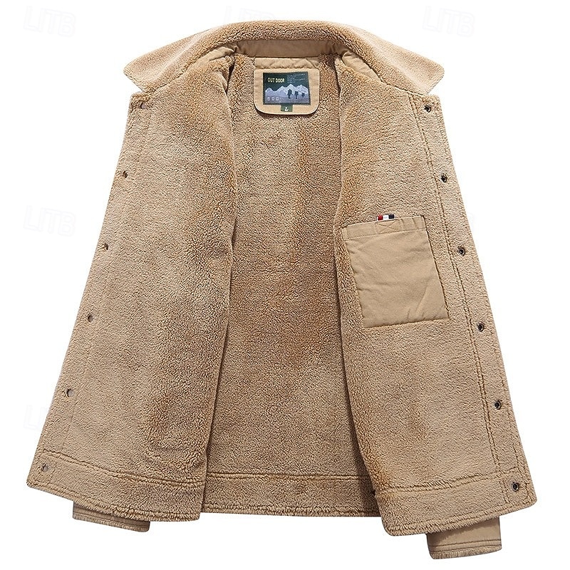 Herre Cow Print Fleece-jakke Cargo jakke Sherpa jakke Hold Varm Årgang Fritid utendørs Hjem Flere lommer Bomullsjakker Vinterfrakker Høst Vinter Fleecekrage med nedfellbar krage Langermet Svart 2025 - $52.99 –P7