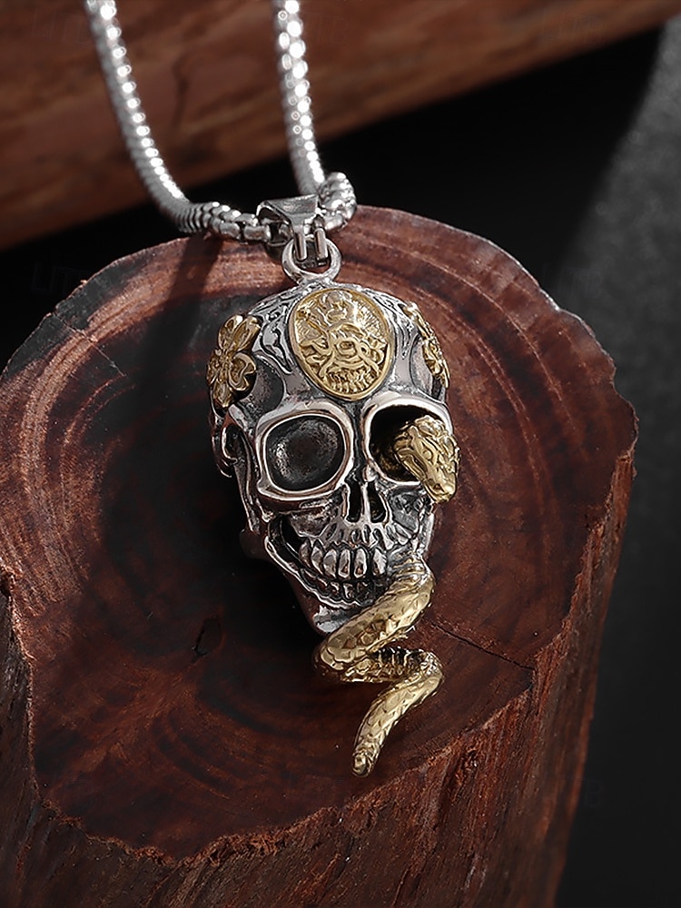 Collana con ciondolo a forma di serpente e teschio di Halloween da uomo, gioielli in lega in stile punk gotico per feste, cosplay e festival del 2025 a $9.99 –P5