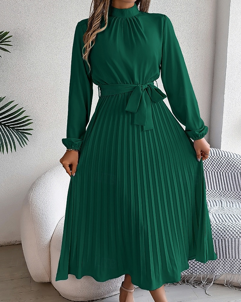 Mulheres Vestido midi vestido de cetim Vestido de festa Vestido Coquetel Vestido franzido Elegante Moderno Festa de Noite Festa Encontro Normal Tecido Manga Longa Colarinho Chinês Preto Rosa Vinho de 2026 por $31.99 –P10