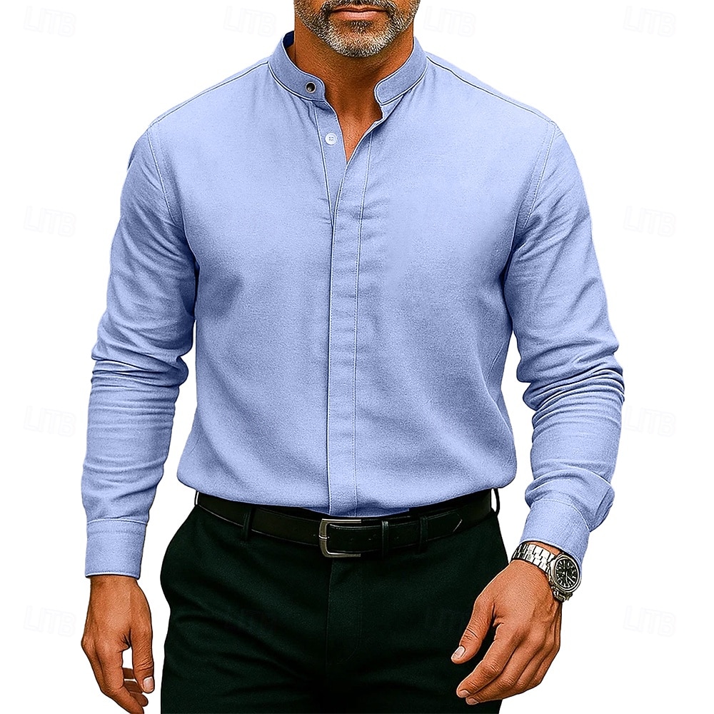 Homme Chemise Chemise habillée Chemise à col officier Uni Mariage Extérieur Noir Blanche Vin Bleu manche longue Col montant N / C Vêtement Tenue Avec Poches de 2025 ? $11.99 –P6