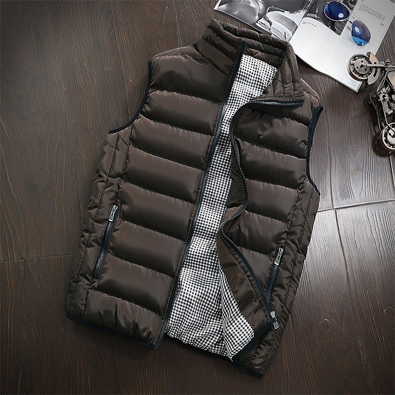 Ανδρικά Γιλέκο Puffer Veste Gilet Διακοπές Καθημερινά Ημερομηνία Μοντέρνα Καθημερινό Φθινόπωρο Χειμώνας Τσέπη Πολυεστέρας Διατηρείτε Ζεστό Άνετο Συμπαγές Χρώμα Φερμουάρ Όρθιος Γιακάς Κανονικό 2026 - $29.99 –P14