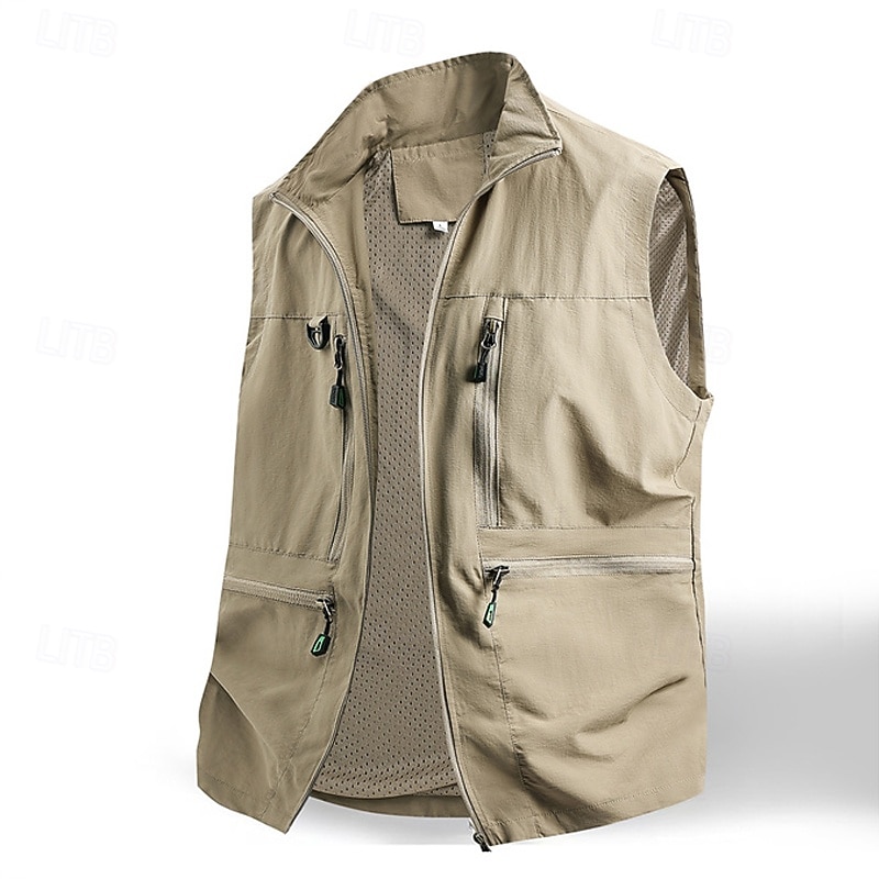 Ανδρικά Veste Gilet Γιλέκο ψαρέματος ΕΞΩΤΕΡΙΚΟΥ ΧΩΡΟΥ Καθημερινά Μοντέρνα Καθημερινό Άνοιξη Φθινόπωρο Κουμπώσου Τσέπη Νάιλον Άνετο Σκέτο Φερμουάρ Όρθιος Γιακάς Κανονικό Μαύρο Λευκό Χακί Πράσινο Χακί 2026 - $34.99 –P1