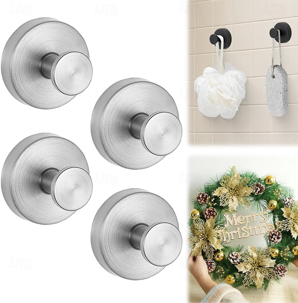 4-pack sugkoppskrokar för kransar på glas, modell sugkoppskrokar utan borrning, kranshängare för ytterdörrar, handdukskrokar i metall för duschar och badrumsspeglar 2026 - $6.99 –P6