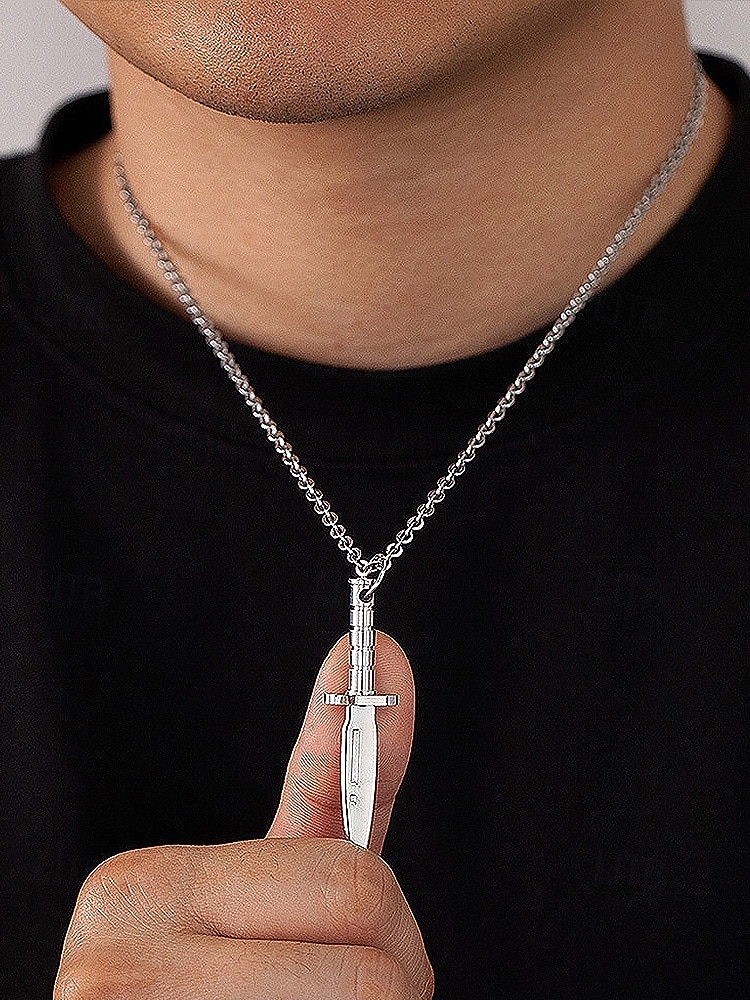 Мужское ожерелье с кулоном в виде кинжала из титановой стали – готическая панк-цепочка с ножом для вечеринки на Хэллоуин, косплея и повседневной носки 2026 - $11.99 –P2