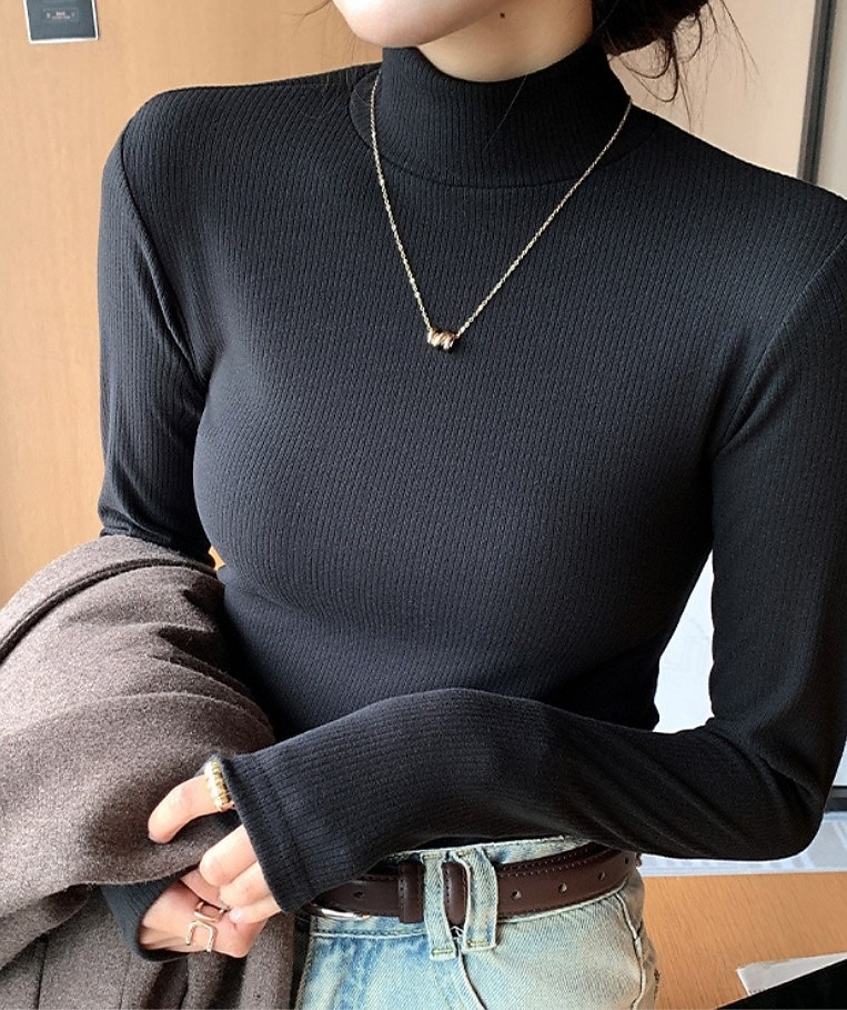 Per donna Felpa Elegante Casual Morbido Colore Puro A Coste Dolcevita Lavorato a maglia Manica Lunga Top Regolari Maglia All'aperto Quotidiano Weekend Nero Bianco Autunno Inverno del 2025 a $11.99 –P10