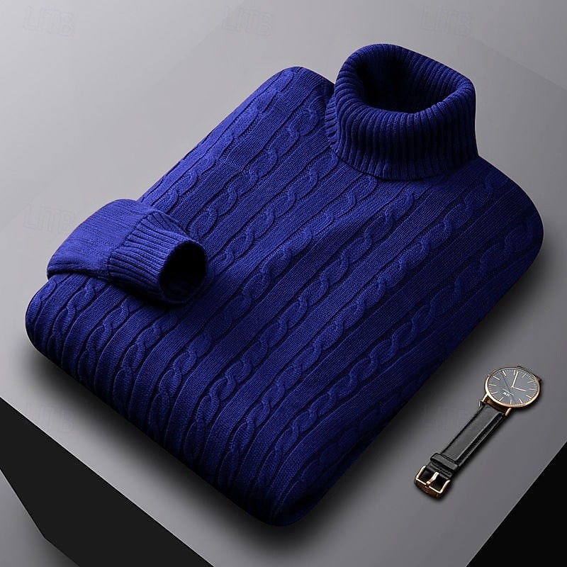 Hombre Pulóveres Suéter de punto Estriado Cable Tejer Tops regulares De Punto Ajustado Plano Cuello Alto Prendas de punto Moderno Casual Ropa Cotidiana Ropa Otoño Invierno Negro Blanco L XL 2XL 2026 - $34.99 –P7