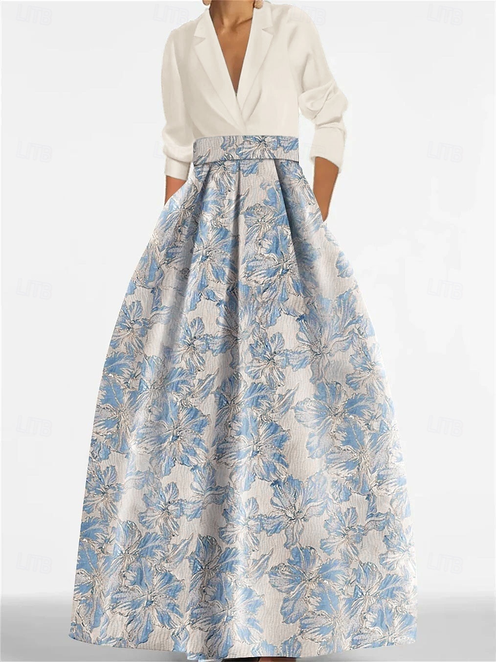 2025年 Ａライン フロア丈 イブニングドレス ボールガウン フォーマルドレス エレガント ヴィンテージ 長袖 シャツカラー フォーマル サテン ナイロン ととも​​に スリット 2025  コレクション – $154.99 –P5