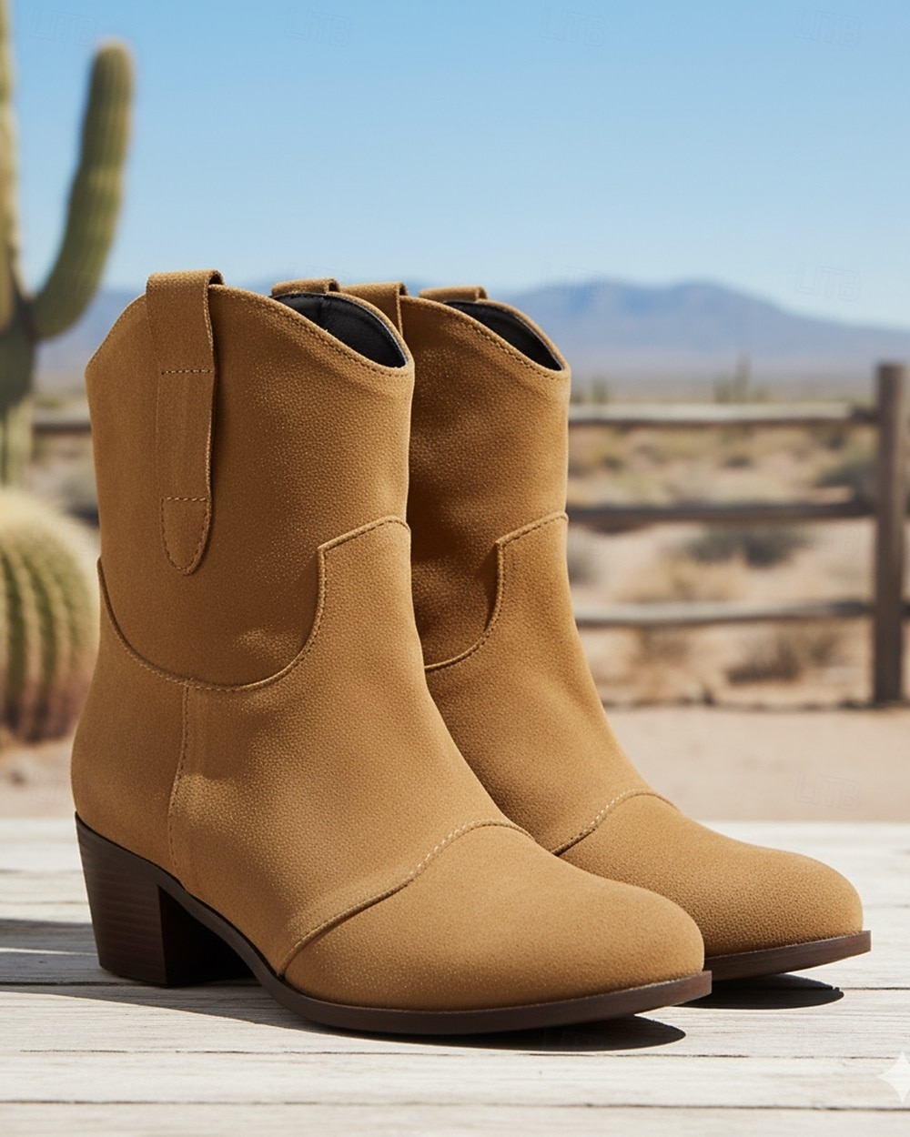 женские коричневые ботильоны из искусственной замши в стиле вестерн – ковбойские сапоги на низком каблуке в винтажном стиле для повседневных образов 2025 - $54.99 –P1