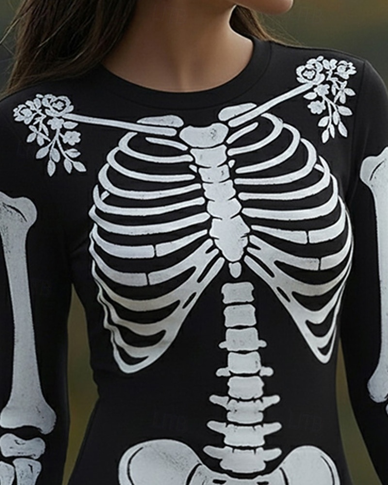 Dam Mini klänning Tröjklänning Vardagsklänning Boho-klänning Mode Klassisk Modern Utomhus Halloween Dagligen Normal Grafisk Dödskalle Långärmad Rund hals Svart Vår Höst 2025 - $36.99 –P3