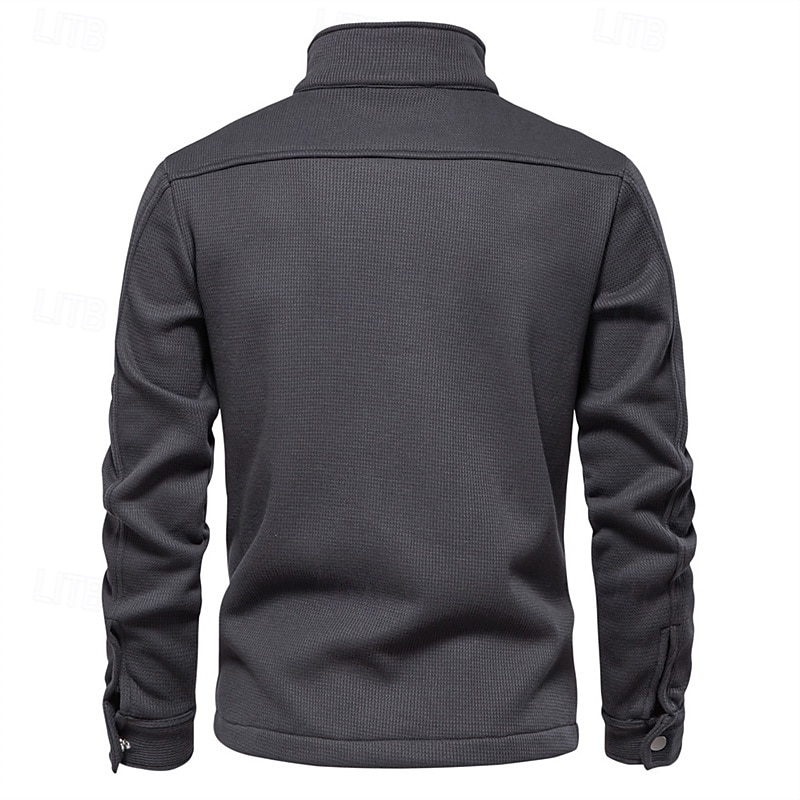 Herren Waffeljacke Fleecejacke Cargo-Jacke Freizeitjacke Urlaub Täglich Warm Tasche Herbst Winter Einfach Mode Klassisch Revers Regulär Schwarz Weiß Marineblau Blau Khaki Jacken 2025 - $54.99 –P13