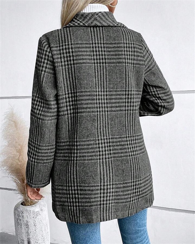 Women's Blazer Comfortable Buttons Elegant Fashion Outdoor Lattice Going out Casual Daily Weekend Single Breasted Regular Lapel Regular Fit Long Sleeve Outerwear Red Camel Gray Spring Fall 2026 - $31.99 –P5