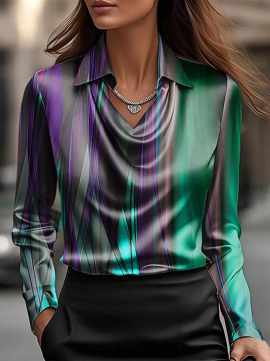 Női Ing Ombre Grafika Elegáns Stílusos Alkalmi Hosszú ujj Kámzsanyak Normál felsők Munka Party estélyi viselet Napi Fodrozott Ráncolt Medence Fukszia Lóhere Nyár Ősz 2025 - $29.99 –P1