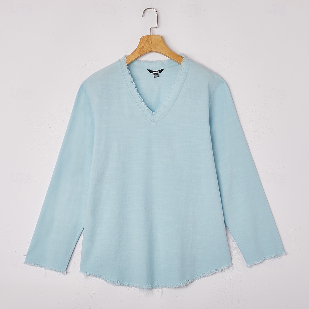 Homme T-shirt en lin manche longue Col en V Été Printemps Couleur Unie ancien Bohème Occasionnel Bord écru Vacances Rue Occasionnel Blanche Rose Bleu Ciel T-shirt haut de gamme pour homme de 2025 ? $25.99 –P11