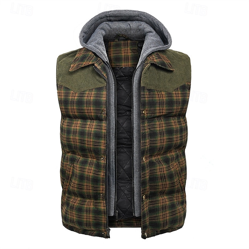 Per uomo Gilet imbottito Gilet Vacanza Quotidiano Data Moda Casual Autunno Inverno Tasca Poliestere Caldo Confortevole Plaid Cerniera Con Cappuccio Vestibilità regolare Rosso Verde Verde militare del 2026 a $69.99 –P18