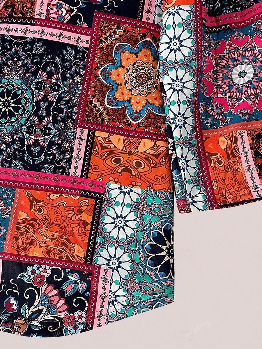 Mulheres Jaqueta sherpa Jaqueta casual Confortável Respirável Imprimir Casual Geométrica Férias Rua Casual Roupa Diária Abertura Frontal Longo Com Capuz Normal Manga Longa agasalhos Laranja Primavera de 2025 por $35.99 –P4