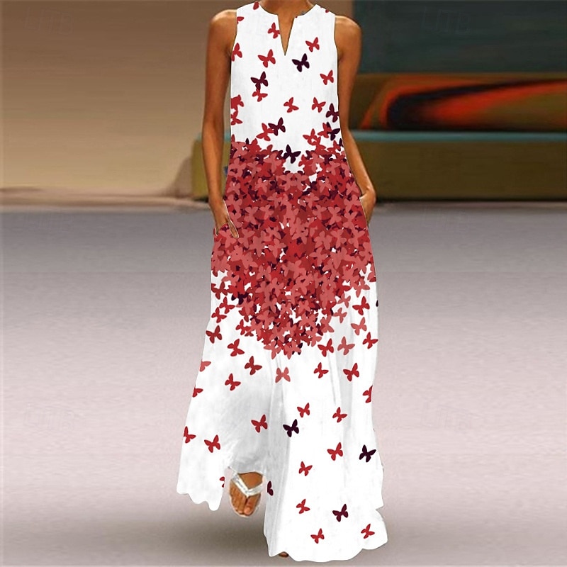 Dame Lang kjole Maxikjole Floral kjole Print kjole Mote Moderne utendørs Feriereise Ut på byen Normal Blomstret Ermeløs V-hals Svart Hvit Gul Rød Vår Høst 2026 - $25.99 –P2