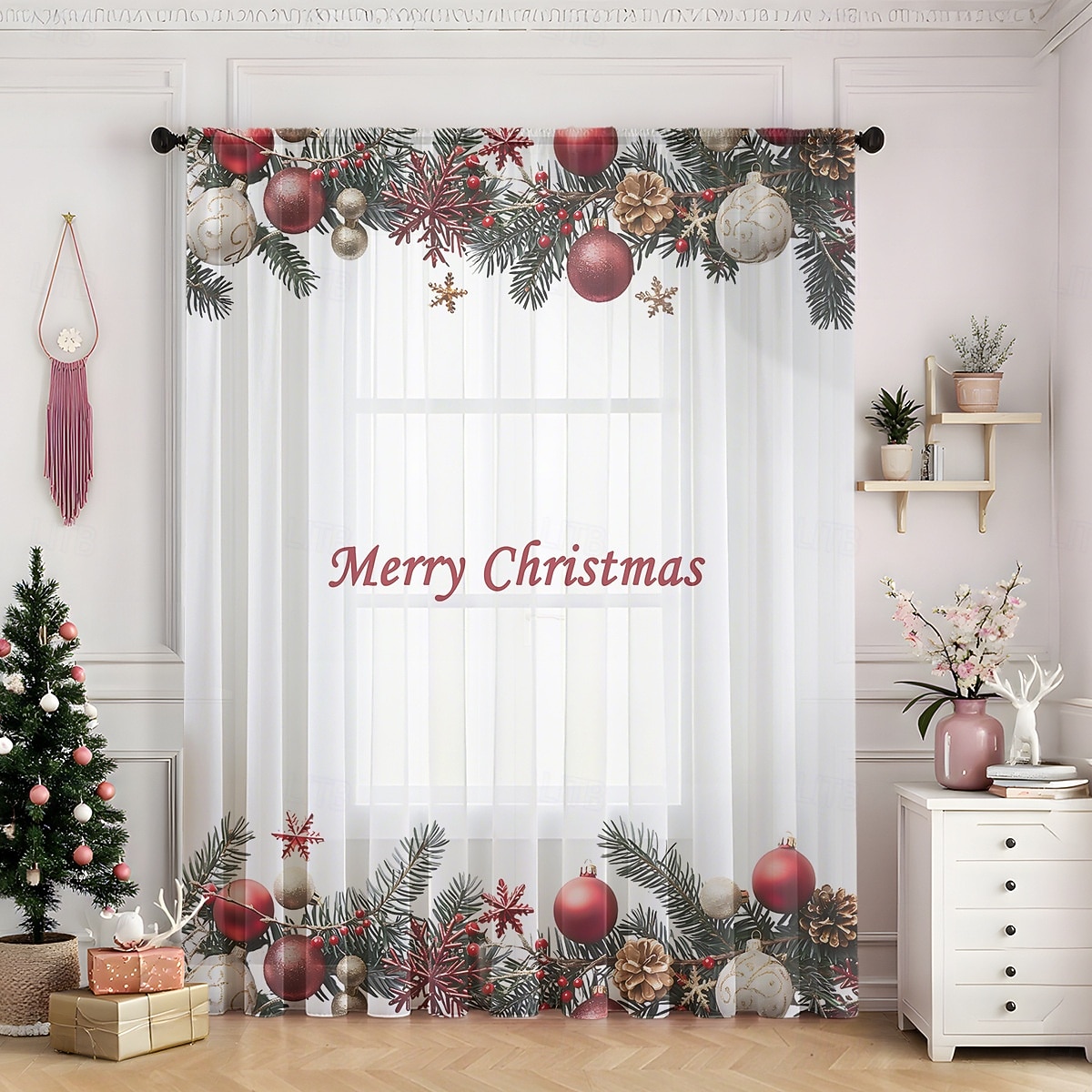 1 st ny julserie transparent gardin, 3D digitaltryckt stångficka fönstervoile, sovrum &vardagsrumsdekoration, direkt från fabriken 2025 - $12.49 –P17