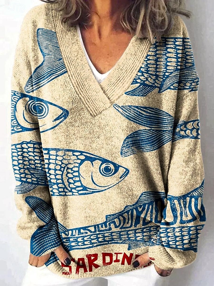 Жен. Кардиган Повседневные Графика Животное Геометрический принт Рельефный узор V-образный вырез Пуговицы С принтом Длинный рукав Обычные топы Вязать на открытом воздухе выходные Красный Синий 2025 - $35.99 –P3