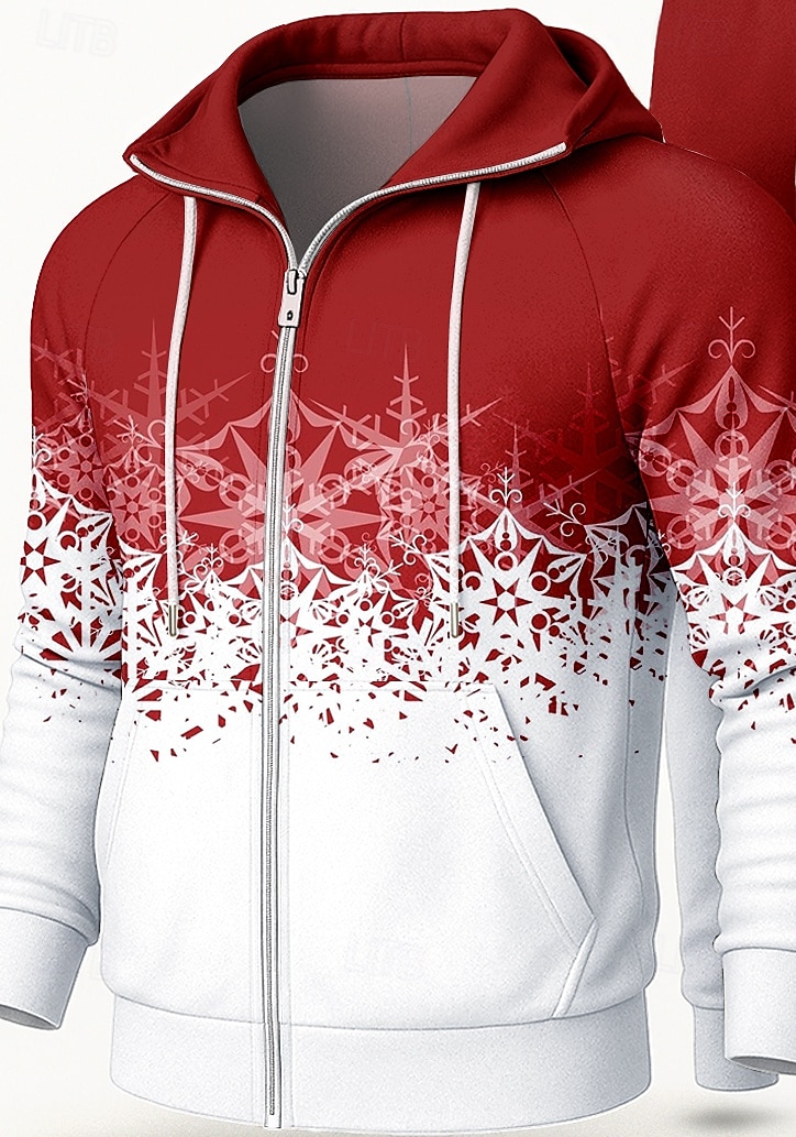 Новогодняя тематика Муж. Толстовка Спортивный костюм Спортивный костюм из двух частей Кулиска Застегнуться Градиент цвета Наборы одежды Осень Черный Красный Назначение На открытом воздухе Путешествия 2026 - $47.99 –P3