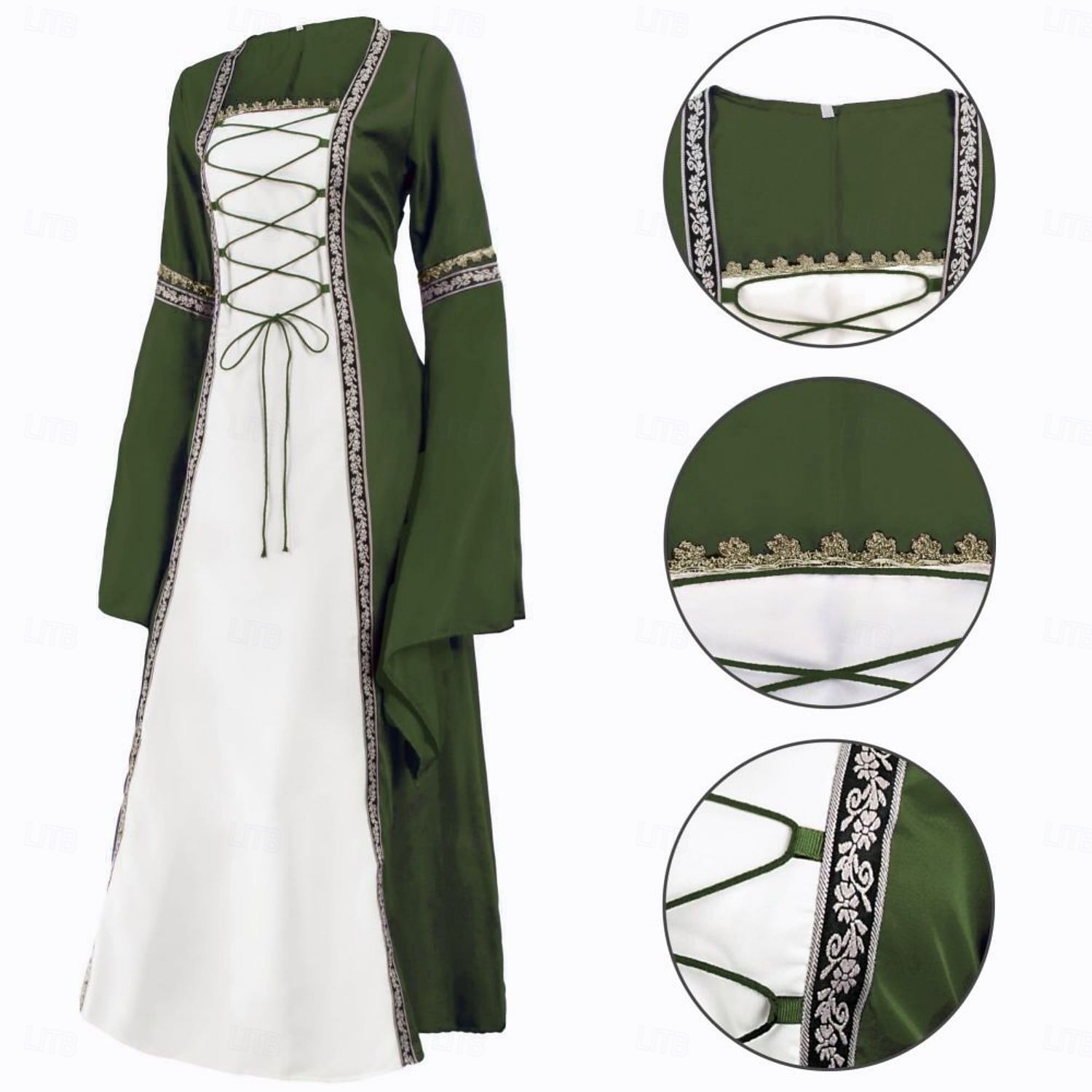 Retro Středověké Renesanční Šaty Fancy kostým Viking Keltský rytíř Maškarní kostým Dámské Keltské předvečer Všech svatých Karneval Výkon LARP Ren Faire Dospělé Šaty 2025 - $41.99 –P9