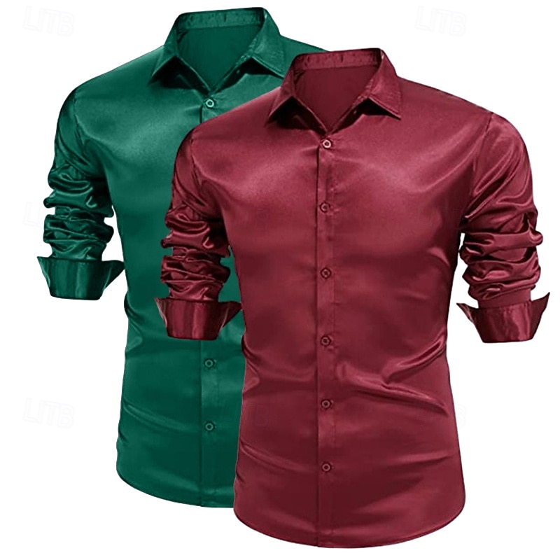 Homme Chemise Comme de la soie Chemise en satin Chemise habillée Chemise Décontractée Chemise Boutonnée Uni Formel Mariage Blanc + Vert Vert + rouge Noir + blanc Blanc + Bleu manche longue Revers de 2025 ? $29.99 –P8