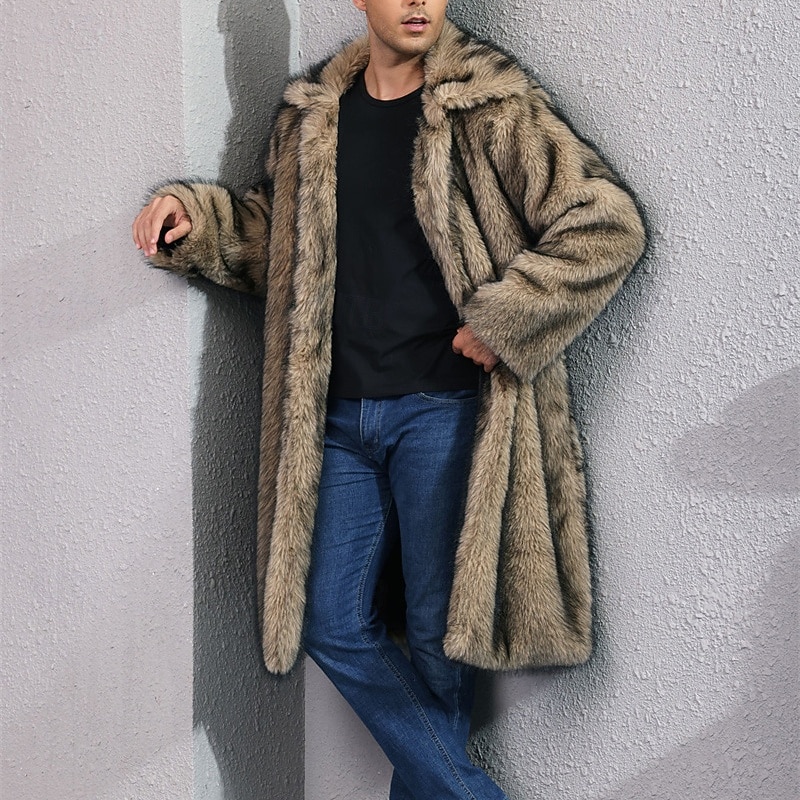 Herren Freizeitjacke Kunstpelzmantel Urlaub Täglich Thermowarm Plüsch Herbst Winter Einfach Mode Streetwear Revers Lang Weiß Gelb Kamel Grau Jacken 2025 - $58.99 –P5