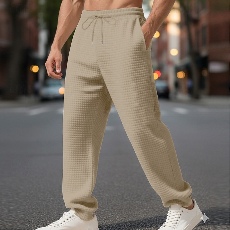 Homens Waffle Calças Esportivas Calças Calça de moletom de perna reta Com Cordão Bolso frontal Tecido Conforto Comprimento total Diário Ao ar livre Trabalho Moda Roupa de rua Preto Azul Céu Com de 2026 por $22.99 –P6