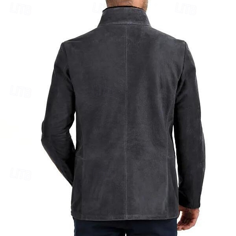 Homme Veste en faux suède Blazer en faux suède Veste Décontractée Vacances Quotidien Chaud Avec Poches Automne Hiver Uni Mode Classique Col montant Régulier Kaki Gris Veste de 2025 ? $63.99 –P2