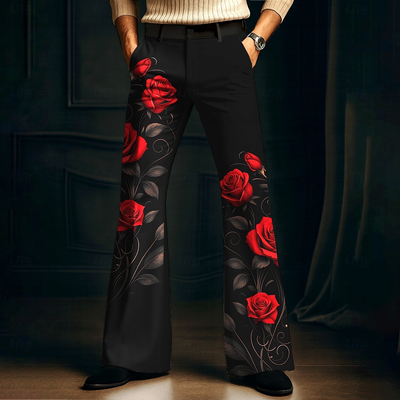 Per uomo Stampa Floreale Rosa Fiori Pantaloni da discoteca Pantaloni a zampa d'elefante anni '60 e '70 Misura del girovita medio Vintage Retrò All'aperto Vacanza Feste Tasche Laterali Pantaloni a del 2026 a $29.99 –P4