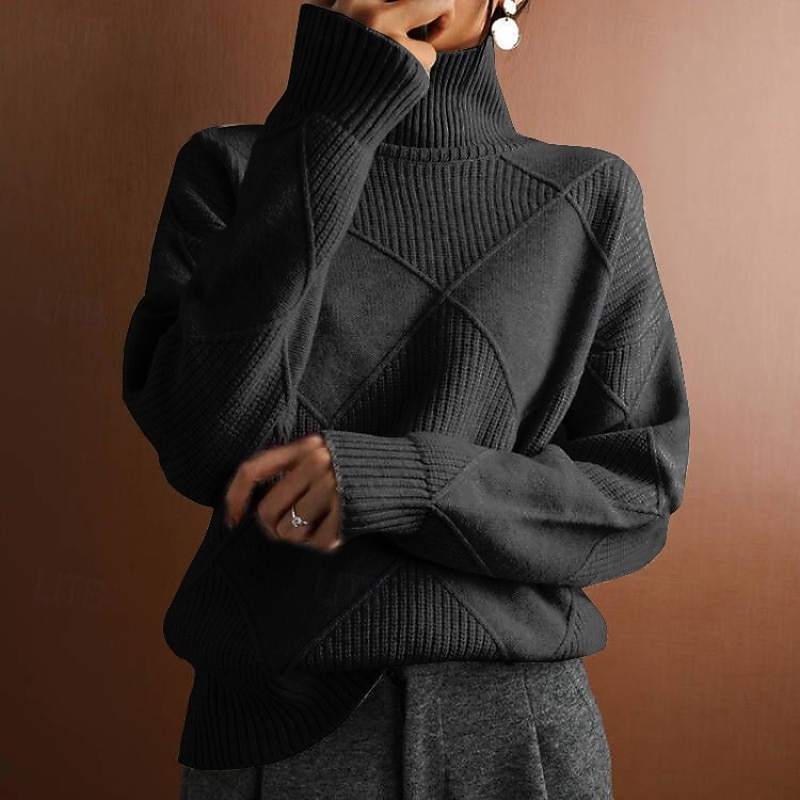 Women's Sweater Pullover Elegant Streetwear Solid Color Turtleneck Knitted Long Sleeve Regular Tops Knit Daily Holiday Going out Black Royal Blue Fall Winter 2026 - $27.99 –P3