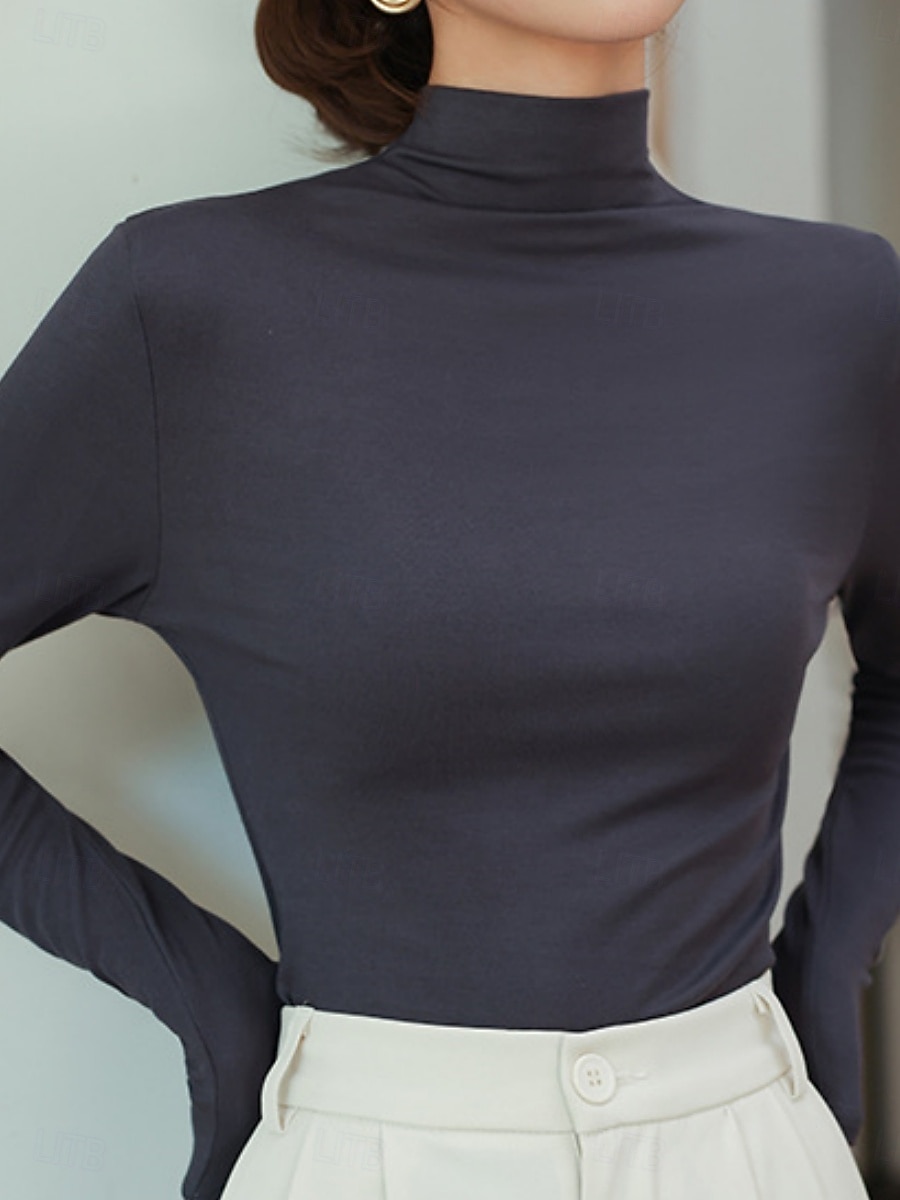 Damen Bluse Einfarbig Stilvoll Lässig Langarm Hoher Ausschnitt Normale Oberteile Täglich Blau Schwarz Weiß Braun Khaki Herbst Winter 2026 - $16.89 –P4