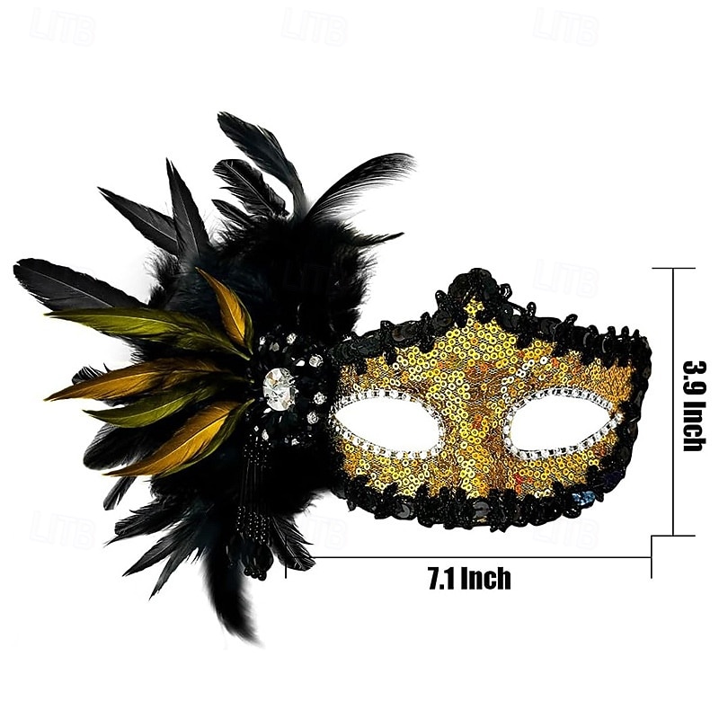 Damemaske med fjær og paljetter i burgunder med strass, gotisk venetiansk stil, kostymetilbehør til halloween-fester og maskeradeball 2025 - $24.99 –P1