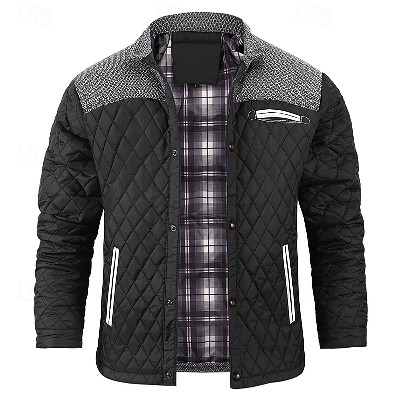 Herr Quiltad jacka Vardaglig jacka Semester Dagligen Håller värmen Lappverk Ficka Höst Vinter Färgblock Mode Klassisk Hög krage Normal Svart Blå Kaki Armégrön Jacka 2025 - $60.99 –P5