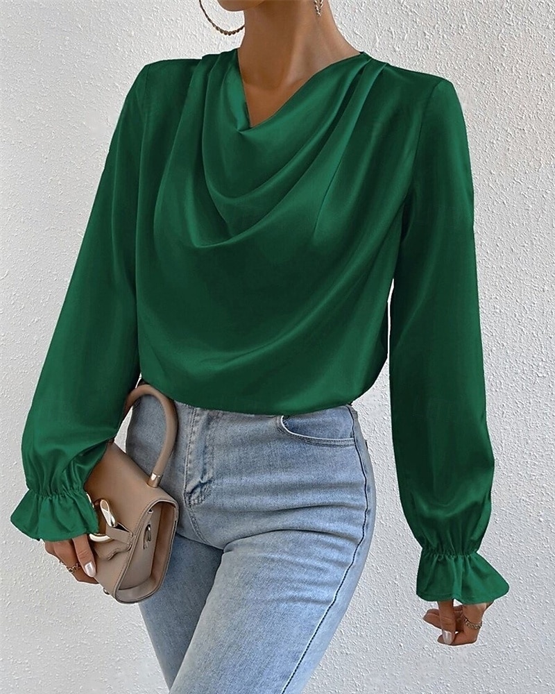 Femmes Chemise Chemise en satin Uni Élégant Occasionnel manche longue Col Bénitier Hauts Réguliers Quotidien Sortir Drapé Noir Rose Claire Vert Abricot Printemps Automne de 2025 ? $18.99 –P2