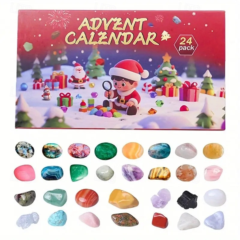 Σετ ημερολογίου advent από φυσικό κρύσταλλο με 24 ημέρες κρυστάλλινων κουτιών τυφλών - χριστουγεννιάτικο ημερολόγιο αντίστροφης μέτρησης με 24 μοναδικές πέτρες (αμέθυστος, ροζ χαλαζίας, κιτρίνης, 2025 - $24.99 –P5