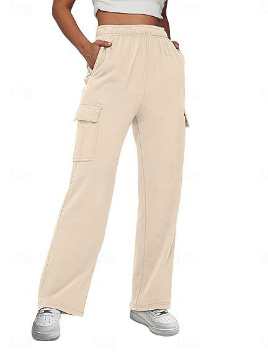 Mulheres Calças Cargo chinês Moda Roupa de rua Casual Comprimento total Cintura Alta Tecido Bolsos Cintura elástica Confortável Macio Micro-Elástica Ao ar livre Rua Castanho Escuro Cinzento Escuro de 2025 por $37.99 –P9