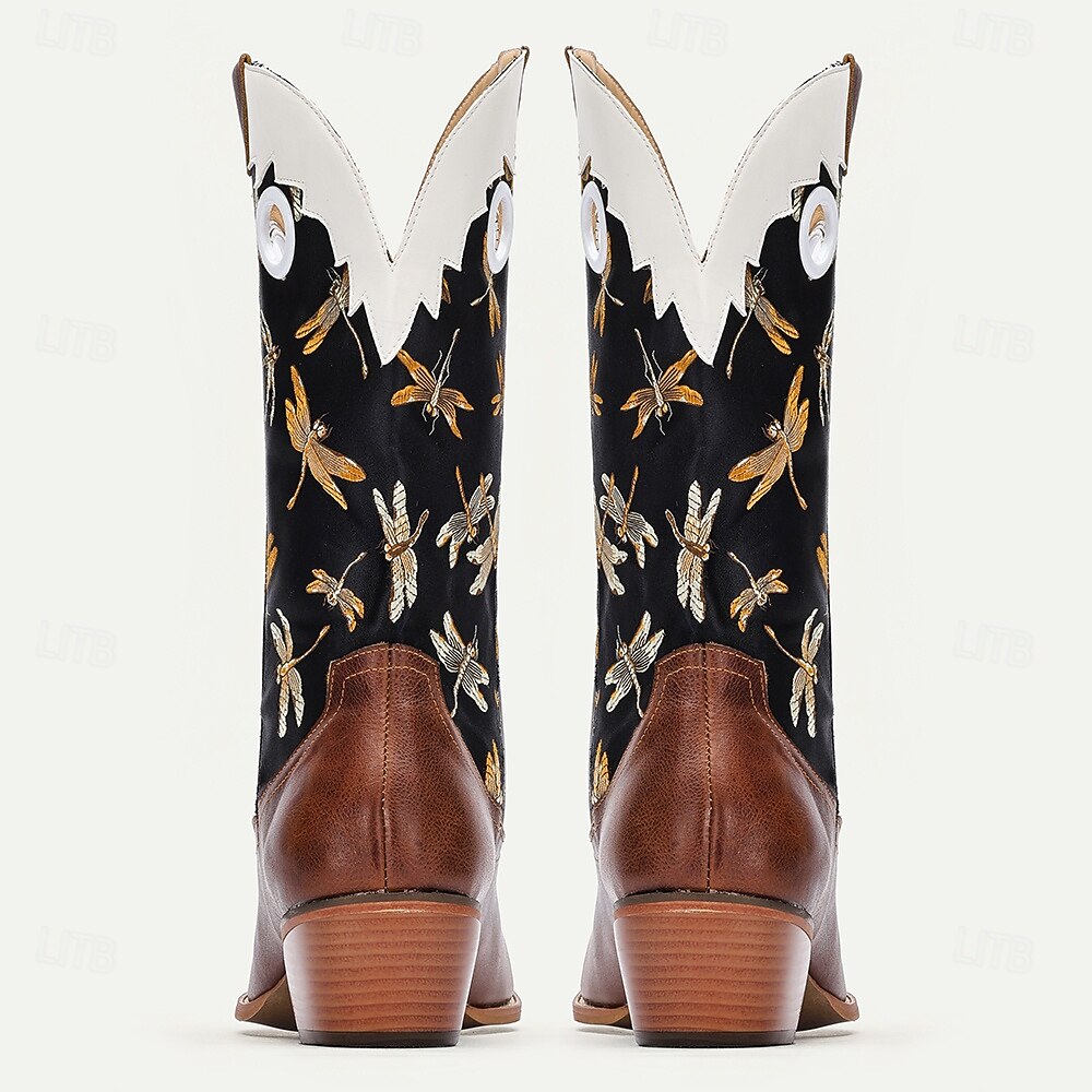 Herren Stiefel Cowboystiefel Stickerei Retro Spaziergang Vintage Lässig Outdoor Täglich PU Leder Bequem Rutschfest Atmungsaktiv Mittelstiefel Slipper Braun Frühling Herbst Winter 2025 - $59.99 –P3