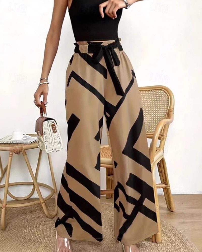 Women's Culottes Wide Leg Chinos Streetwear Casual Full Length Medium Waist Geometric Pattern Elastic Waist Comfortable Micro-elastic Daily Outdoor Street Brown Spring Fall Loose Fit 2026 - $19.99 –P2