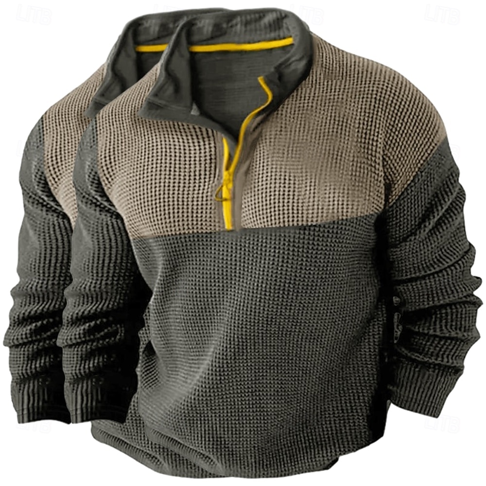 Per uomo Camicia a nido d'ape Maglietta Maglia Mezza Zip Camicia a Maniche Lunghe Manica Lunga Zip a un quarto Autunno Primavera & Autunno Blocco di colori Moda Designer Essenziale Patchwork 2 Pezzi del 2025 a $37.99 –P6