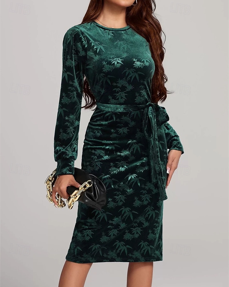 Damen Midikleid Samtkleid Cocktailkleid Elegant Mode Modern Outdoor Party Party-Abendmode Normale Passform Einfach Langarm Rundhalsausschnitt Grün Frühling Herbst 2025 - $29.99 –P6